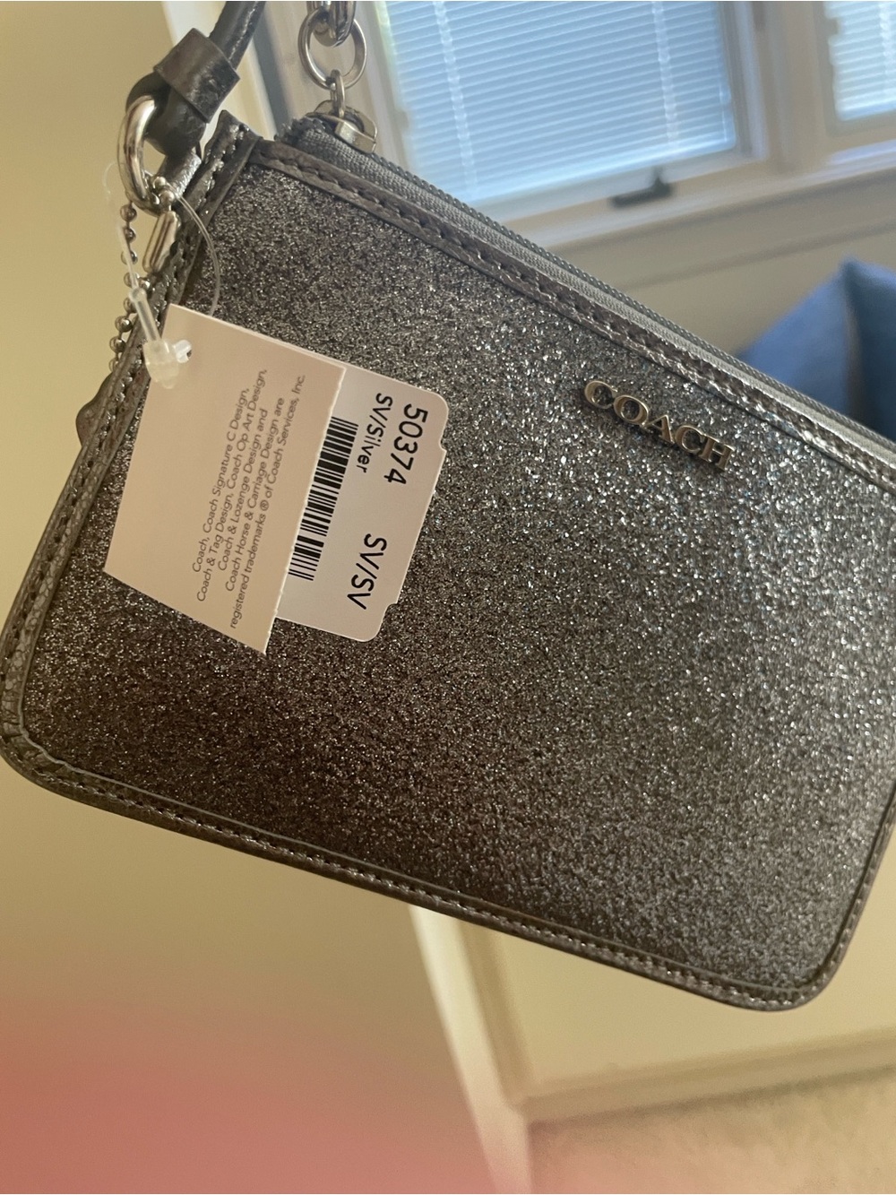 Coach Silver Glitter Wristlet Clutch with Detachable Strap - Picture 2 of 4